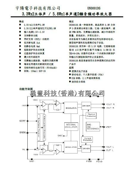 信陽宇揚功放IC-UN3001DS